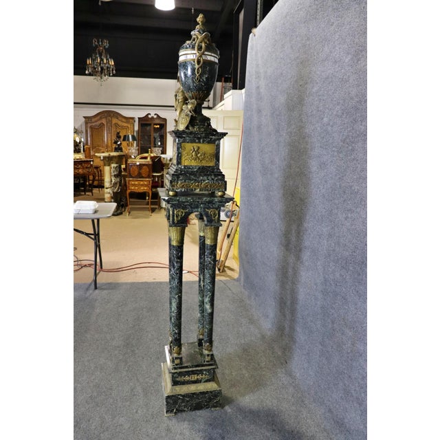 19th C. Louis XVI Style Gilt Bronze & Green Marble Rotary Clock For Sale - Image 11 of 15