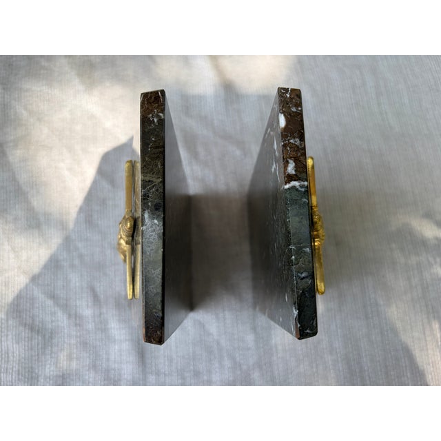 1980s Heavy Medical Caduceus Brown Gray Italian Marble Bookends a Pair For Sale In New York - Image 6 of 15