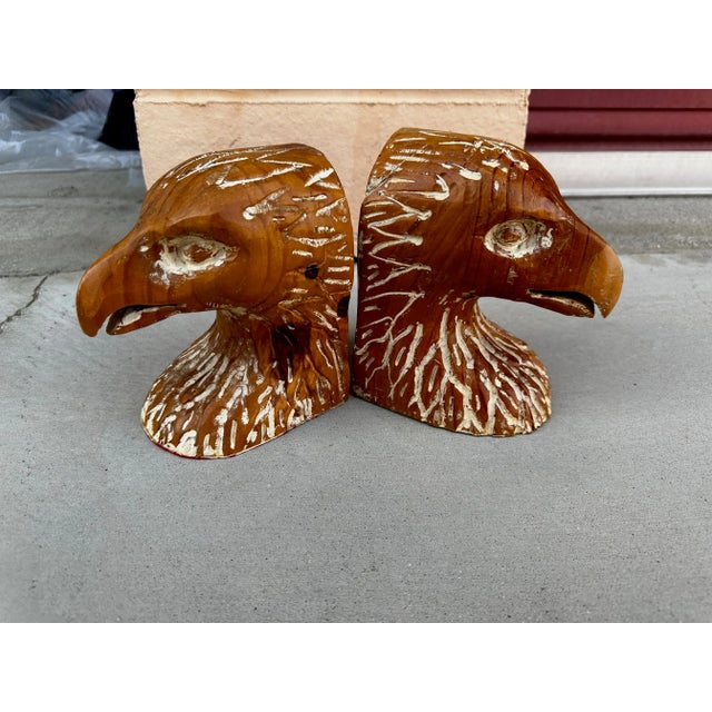 Vintage Married Carved Wood Eagle Bookends from Spain. Perfect for the office bookshelf. 7in h x 6in w x 4.25in d (1...