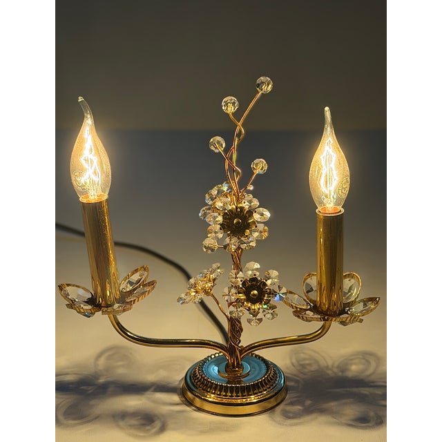 Gold Vintage Brass Lead Crystal Table Lamp from Palwa, 1960s For Sale - Image 8 of 17