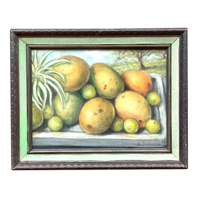 Vintage Coastal Mango Still Life Oil on Canvas Painting For Sale