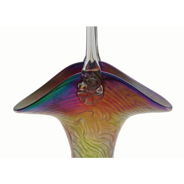 Josef Rindskopf Pepita Iridescent Art Nouveau Bohemian Glass Basket Vase c.1905 For Sale - Image 4 of 6