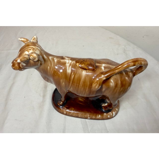 19th Century Rare Early Antique Staffordshire Pottery Brown Drip Glaze Cow Creamer Sculpture For Sale - Image 10 of 17