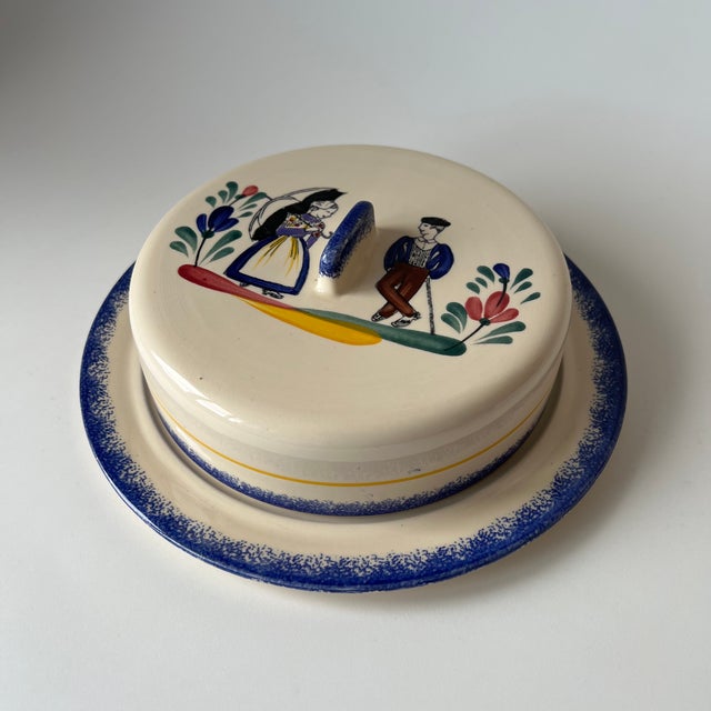 Vintage Hand-Painted Faience Butter Dish from St-Jean De Monts, 1950s For Sale - Image 4 of 9