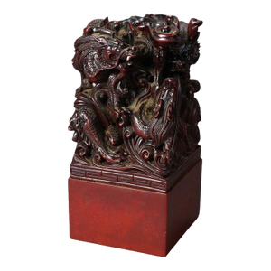 Antique Chinese Carved Hardwood Figural Group With Dragons, Circa 1920