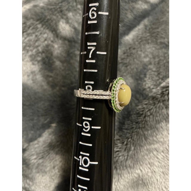 Modern 14k White Gold Diamond & Green Opal Chrome Diopside Cabochon Ring, 8 For Sale - Image 3 of 8