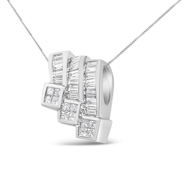 Introducing a mesmerizing masterpiece that will leave you breathless - a 14K White Gold Triple Curve Pendant Necklace...