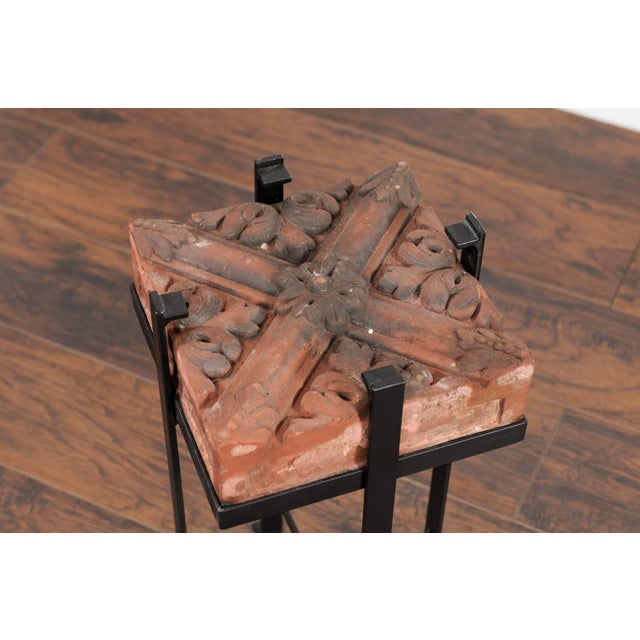 Contemporary Side Table with Antique Italian Red Brick Top and Custom Iron Base For Sale - Image 9 of 9