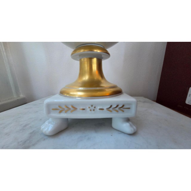 Vintage Belgian Cerabel Baudour White and Gold Empire-Style Covered Porcelain Urn For Sale - Image 4 of 18