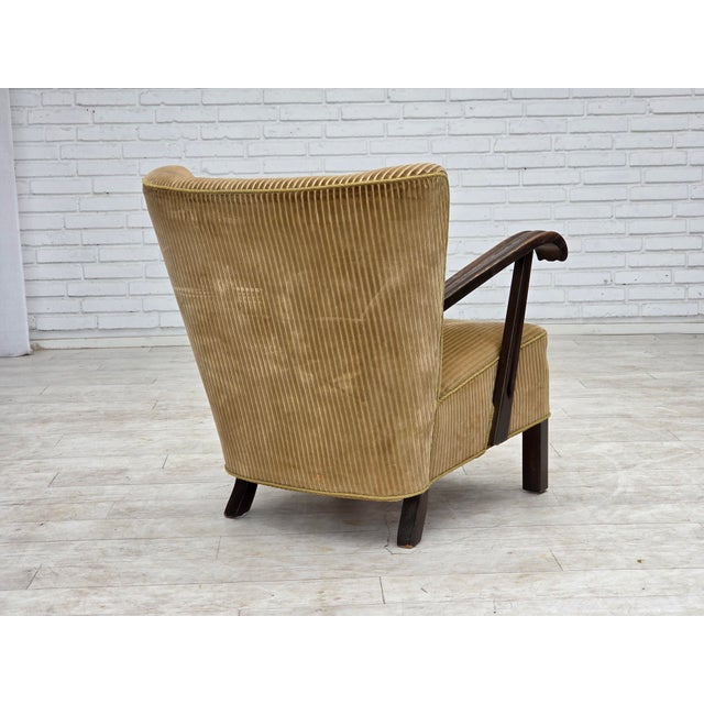 Danish Beech Armchair with Corduro Upholstery, 1950s, For Sale - Image 9 of 18