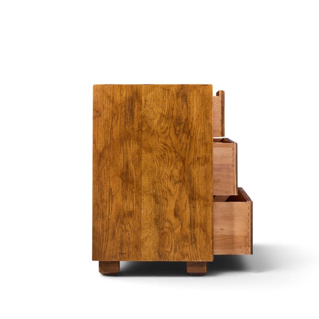 Henredon Henredon Campaign Mid Century Oak and Brass Lowboy Dresser For Sale - Image 4 of 11
