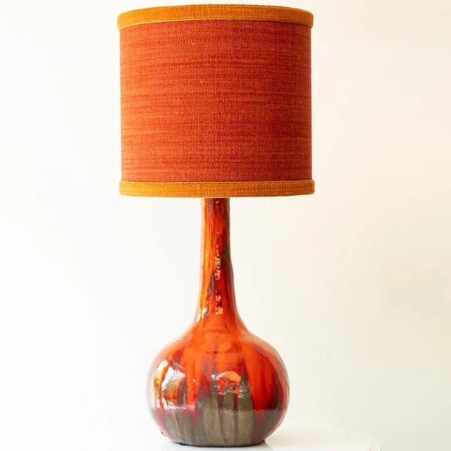 Red Brown Ceramic Floor Table Lamp with Lampshade attributed to R. Houben, 1970s For Sale - Image 10 of 12