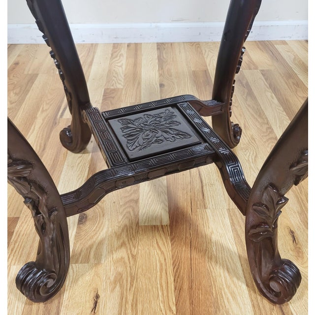 Antique Japanese Carved Lotus Flower Pedestal Table Plant Stand For Sale - Image 10 of 12