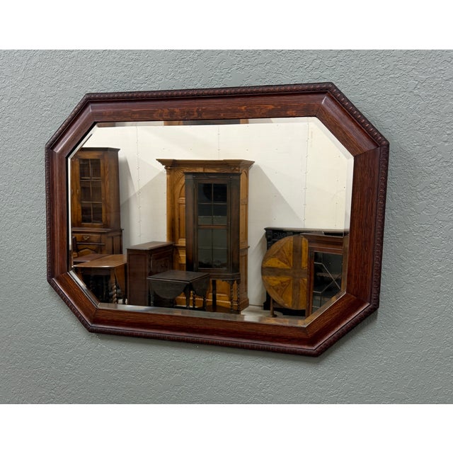 CHARMING Antique English Oak Jacobean Style Octagonal Framed Beveled Wall Mirror~~c. 1930s Popular classic English hanging...
