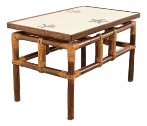 John Wisner for Ficks Reed Mid-Century Hollywood Regency Bamboo Rattan Tile Top Side Table, 1950s