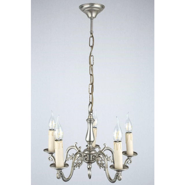 Five-Arm Chandelier in White Brass For Sale - Image 3 of 3