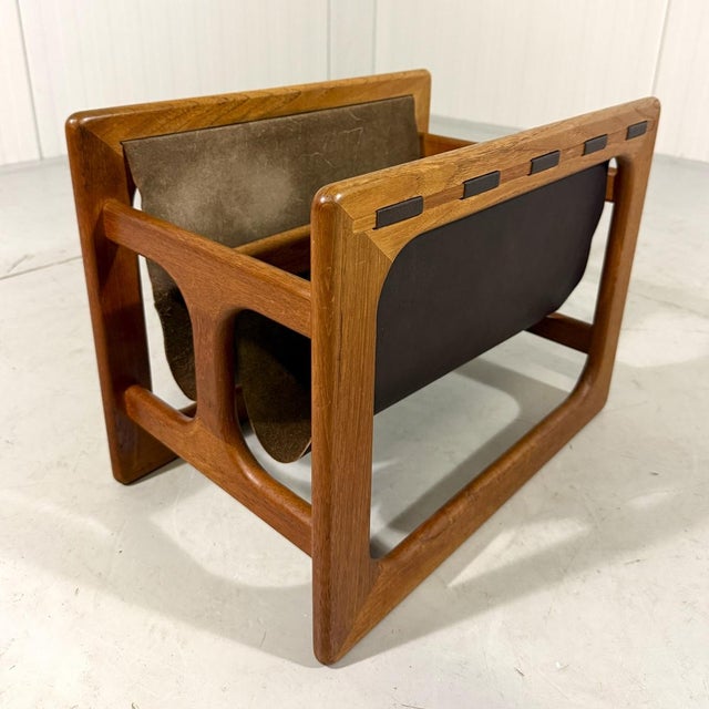 Teak and Leather Magazine Holder from Salin Mobler, 1960s For Sale - Image 4 of 13