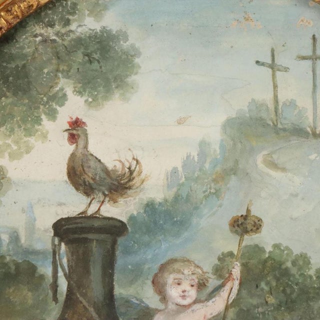 Cherubs and Symbols of the Passion, 18th Century, Oil Paintings on Paper, Framed, Set of 2 For Sale - Image 8 of 12