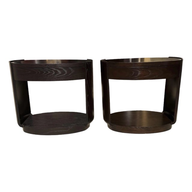Barbara Barry for McGuire Oval Bedside Tables- A Pair For Sale