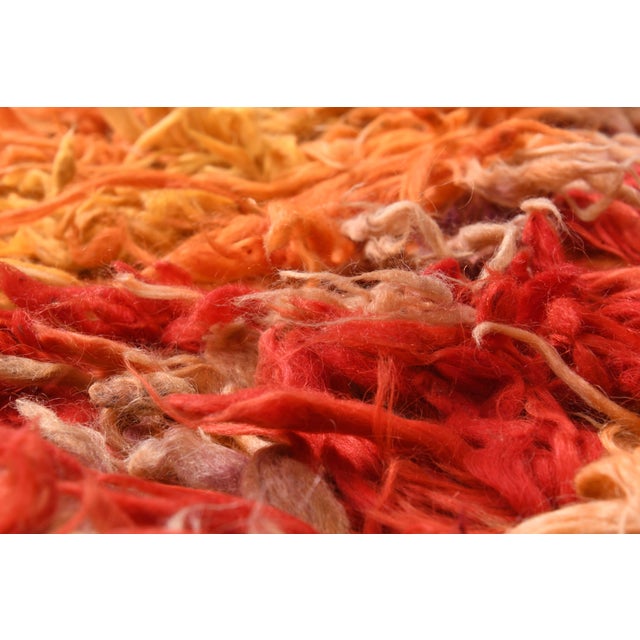 1970s Vintage Handmade Wool Cotton Orange Red High Pile Runner Rug For Sale - Image 4 of 11