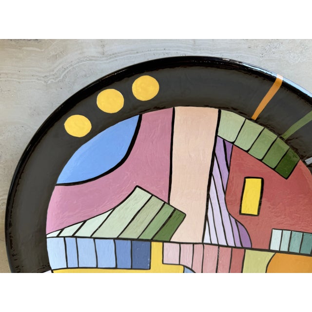 1980s Postmodern Geometric Abstract Hand-Painted Ceramic Wall Plate/ Sold For Sale - Image 4 of 9