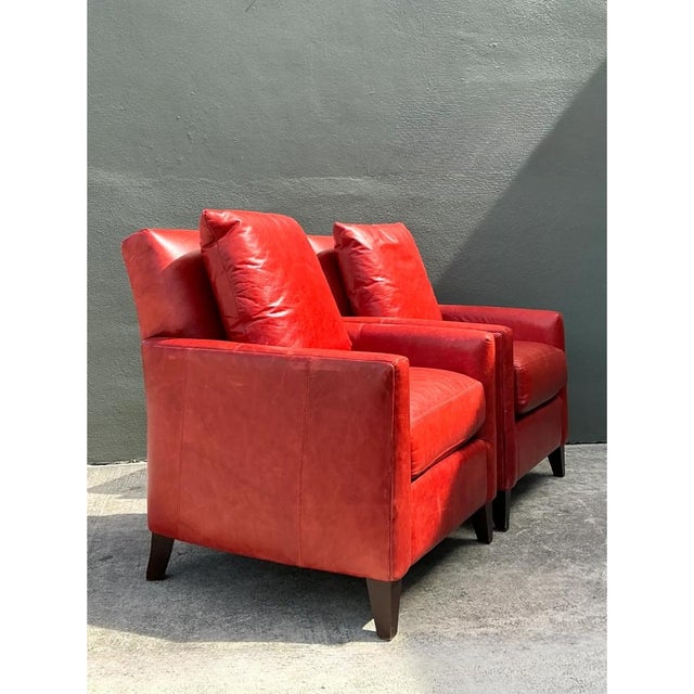 Vintage Bassett Red Leather “Austin” Club Chairs - A Pair For Sale - Image 12 of 12