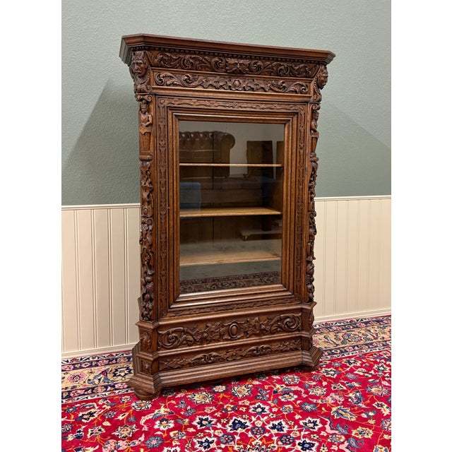 Antique French Renaissance Revival Bookcase Cabinet Side Doors Oak C. 1880s For Sale - Image 17 of 18