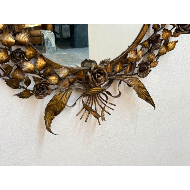 French Vintage Gilt Tole Mirror For Sale - Image 3 of 10