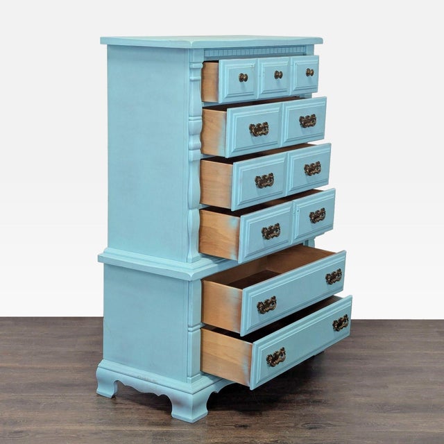 Traditional Sumter Blue Classic 6-Drawer Dresser With Brass Handles For Sale - Image 3 of 9