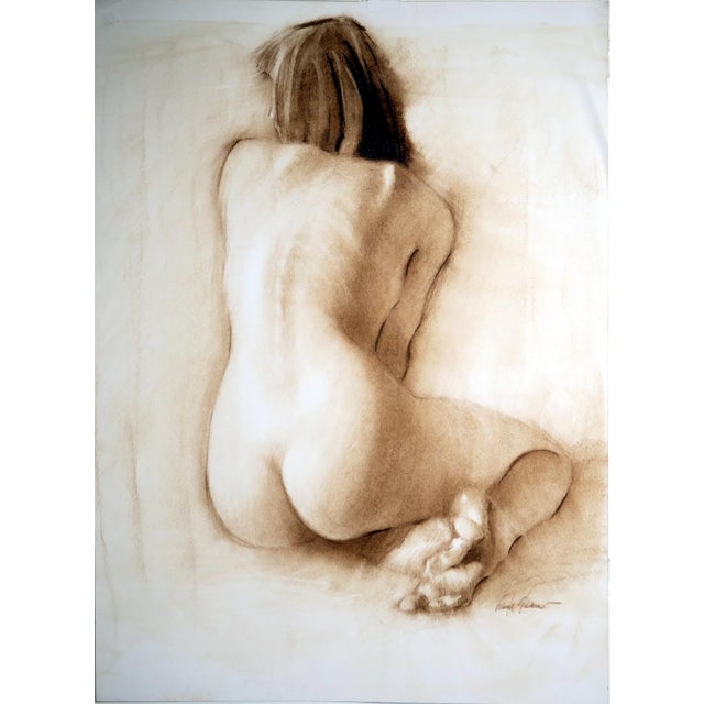 Nude Woman Back, by Doyle Shaw (1947 - 2019). Original Estate Sale, Conte charcoal on cardstock paper. Doyle Shaw taught...