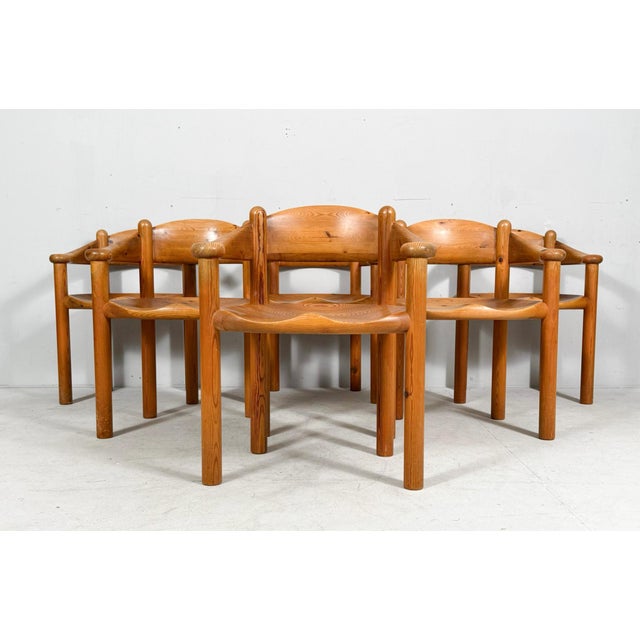 Set of six armchairs by rainer daumiller for hirtshals sawmill, denmark, 1970s. Constructed of solid, clear-lacquered pine...