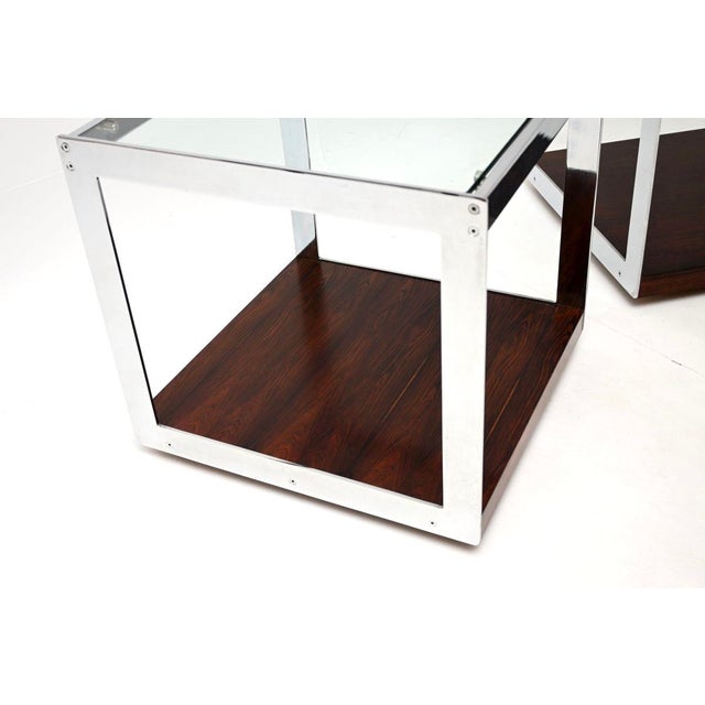 Vintage Glass and Chrome Side Tables attributed to Merrow Associates, 1970, Set of 2 For Sale - Image 10 of 11