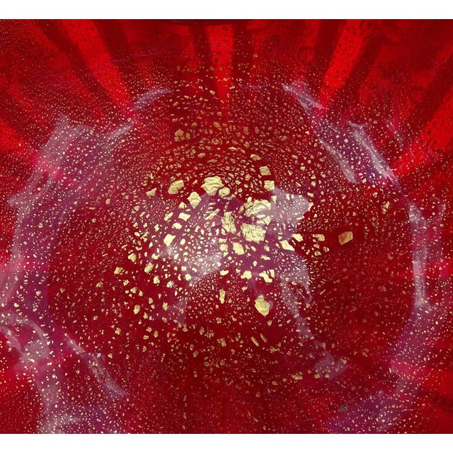 Mid 20th Century Barovier Toso Murano Vintage Deep Red Gold Flecks Spike Corners Italian Art Glass Mid Century Bowl For Sale - Image 5 of 8