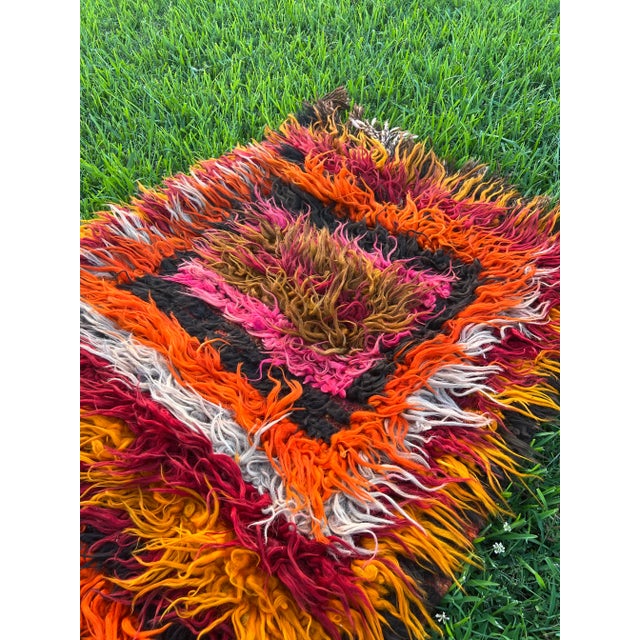 Textile Vintage Turkish Tulu Rug in Orange,Brown,Black,Pink Shag Pile For Sale - Image 7 of 9