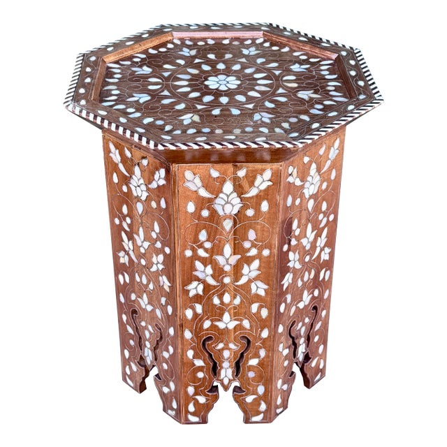 Vintage Mother-of-Pearl Inlaid Octagonal Accent Table For Sale