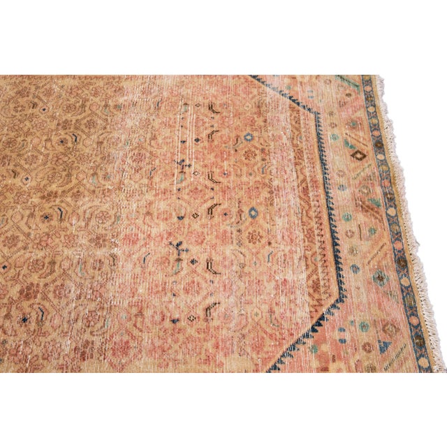 Textile 1960s Vintage Distressed Handmade All Over Peach Wool Runner For Sale - Image 7 of 9