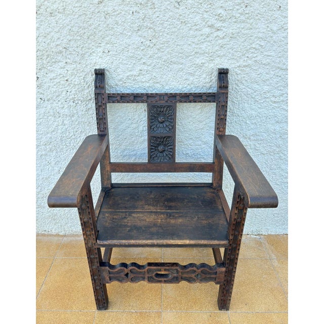 Set of 19th Century Spanish Colonial Carved Altar Armchairs with Wooden Seats For Sale - Image 11 of 18