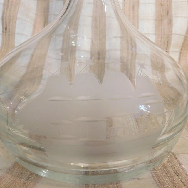 Traditional 1930s Large Crystal Ships Decanter With Etched Ship For Sale - Image 3 of 8