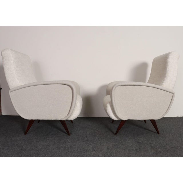 Mid-Century Modern Pair of Italian Walnut and Gray and White Tweed Club Chairs After Marco Zanuso For Sale - Image 3 of 18