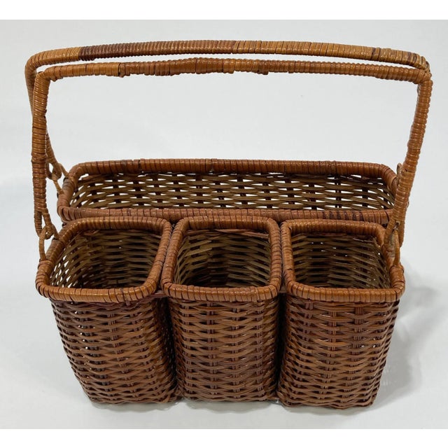 Farmhouse Wicker Flatware Holder W/ Napkin Caddy For Sale - Image 3 of 7