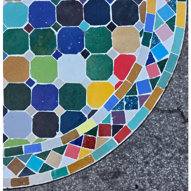 27” Colorful Handcrafted Moroccan Mosaic Table / Patchwork Style For Sale - Image 4 of 7