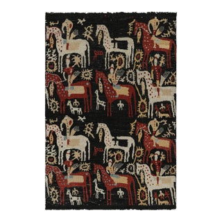 Rug & Kilim’s Caucasian-Style Rug in Black With Horseback Rider Pictorials For Sale
