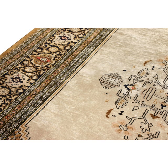 1950s Hand-Knotted Vintage Persian Qum Rug in Beige-Brown Medallion Pattern For Sale - Image 5 of 7