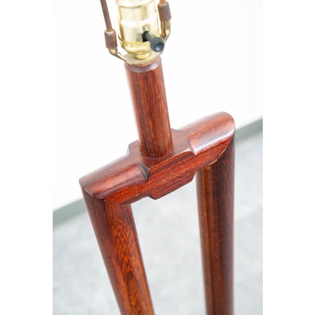 1960s Mid Century Modern Danish Solid Mahogany Floor Wood Lamp For Sale - Image 4 of 11