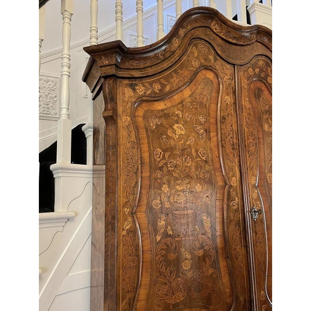 18th Century Dutch Marquetry Inlaid Burr Walnut Bureau Bookcase, 1780s For Sale - Image 10 of 18