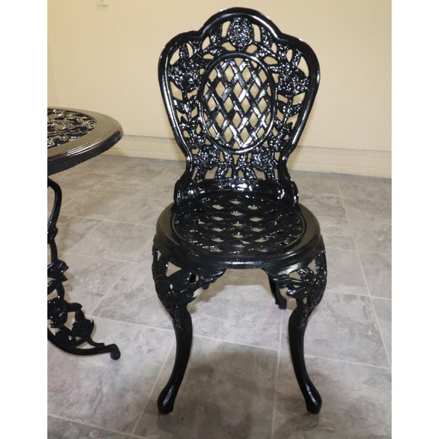Black Mid 20th Century American Cast Iron Rose Garden Bistro Set, Table and Two Chairs, 3 Pieces For Sale - Image 8 of 18