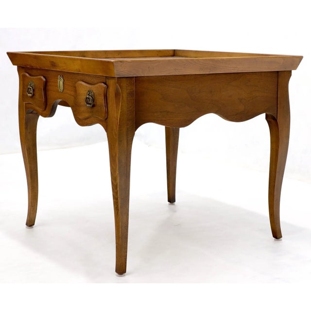 Baker Furniture Company Mid 20th Century Pair of Light Walnut Cabriole Leg Side Tables by Baker For Sale - Image 4 of 12