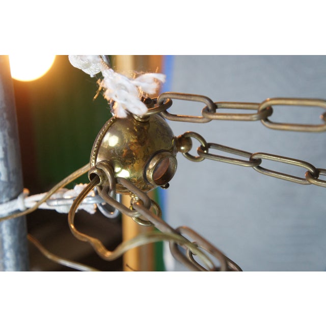 Antique Victorian Brass 4 Light Parlor Drop Pendant Light Chandelier 43" For Sale - Image 9 of 11