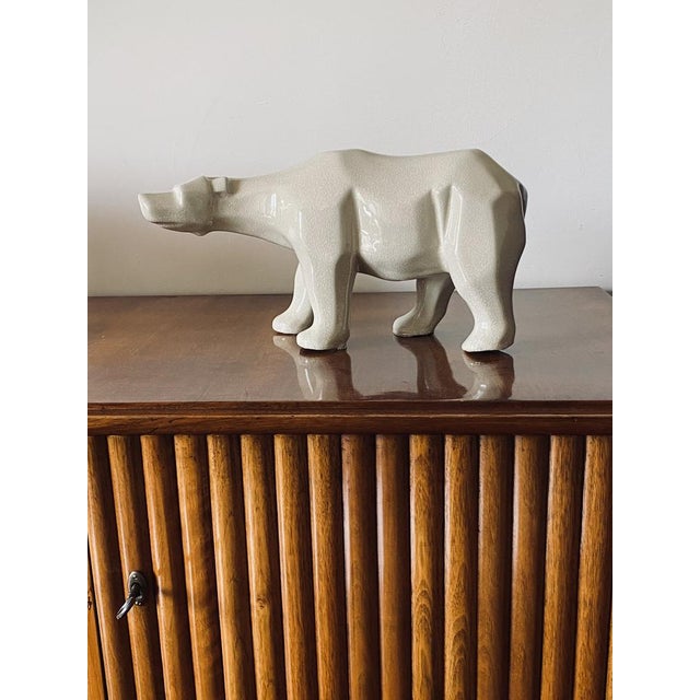 Art Deco Cubist Craquelé Polar Bear from L&V Ceram, France, 1970s For Sale - Image 10 of 18