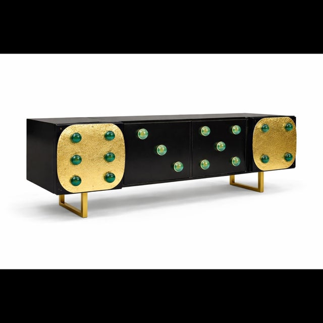 Italian Sideboard with Gilt Panels and Green Glass Details from Justfurnituress SRL For Sale - Image 10 of 15